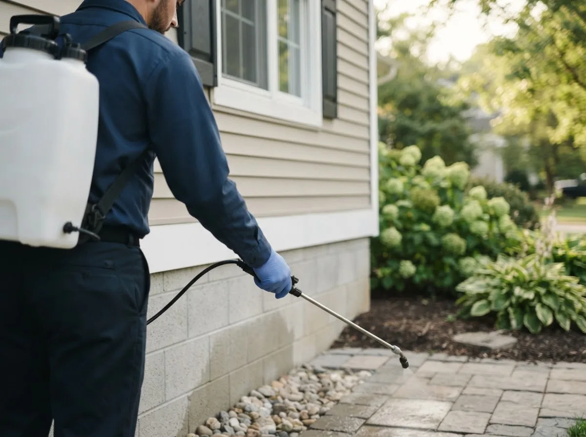 Pest control technician inspecting a home in Hingham, MA